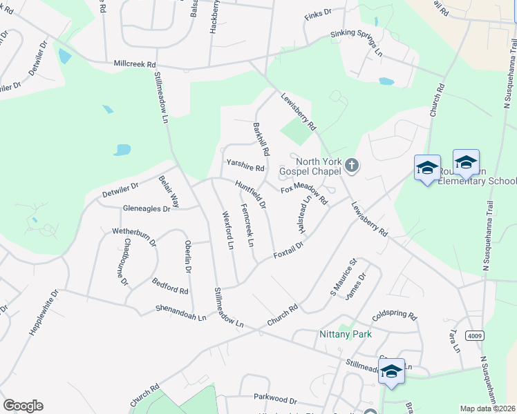 map of restaurants, bars, coffee shops, grocery stores, and more near 2688 Huntfield Drive in York
