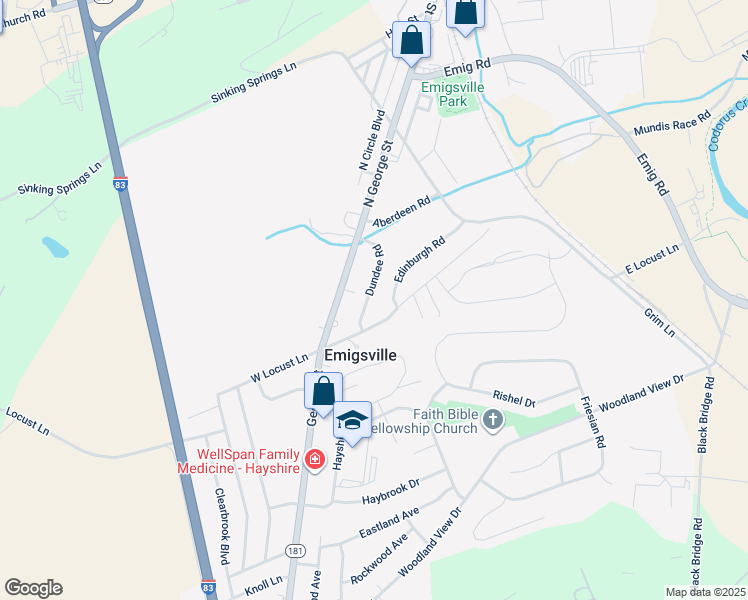 map of restaurants, bars, coffee shops, grocery stores, and more near 201 Edinburgh Road in York
