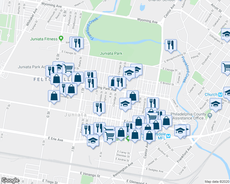 map of restaurants, bars, coffee shops, grocery stores, and more near 1210 East Hunting Park Avenue in Philadelphia