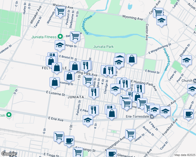 map of restaurants, bars, coffee shops, grocery stores, and more near 4144 Bennington Street in Philadelphia