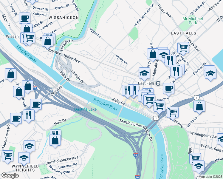 map of restaurants, bars, coffee shops, grocery stores, and more near in Philadelphia