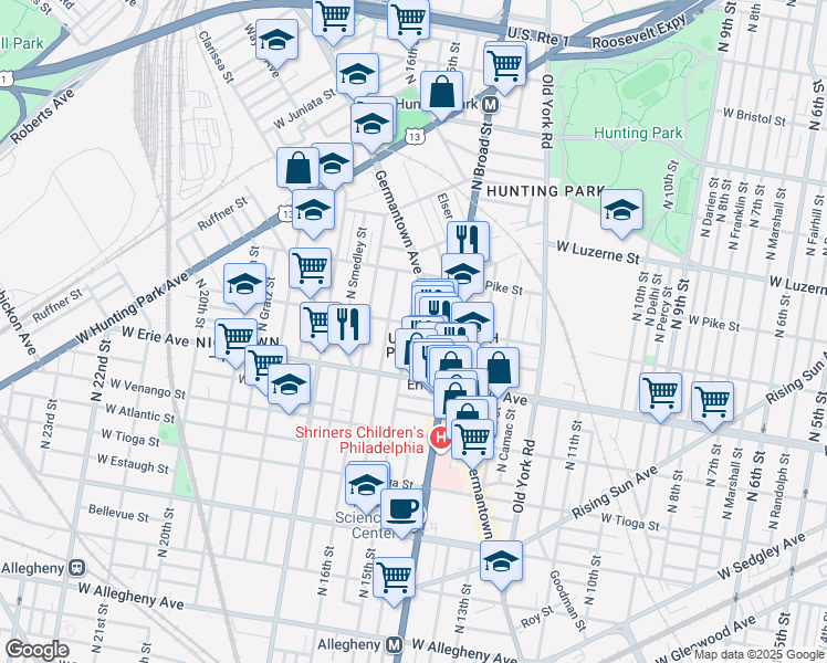 map of restaurants, bars, coffee shops, grocery stores, and more near 3759 North Sydenham Street in Philadelphia