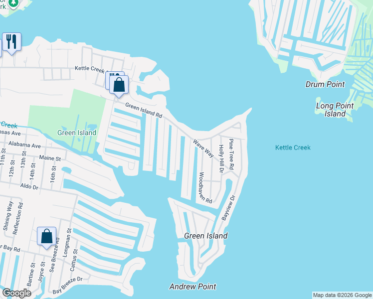 map of restaurants, bars, coffee shops, grocery stores, and more near 41 Channel Road in Toms River