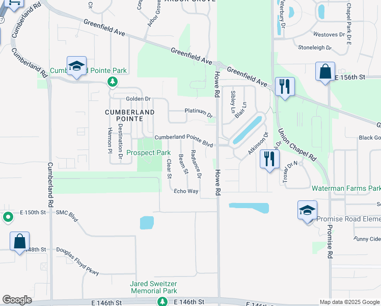 map of restaurants, bars, coffee shops, grocery stores, and more near 15275 Radiance Drive in Noblesville