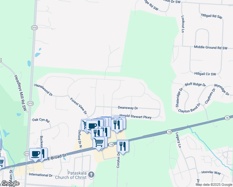 map of restaurants, bars, coffee shops, grocery stores, and more near 859 Corylus Drive Southwest in Pataskala
