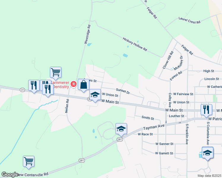map of restaurants, bars, coffee shops, grocery stores, and more near 1040 Sunset Drive in Somerset