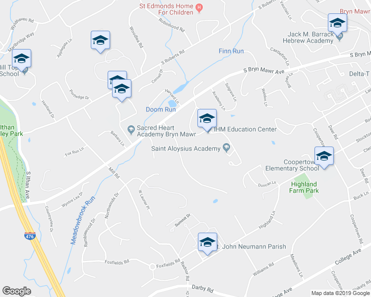 map of restaurants, bars, coffee shops, grocery stores, and more near 917 Wootton Road in Bryn Mawr