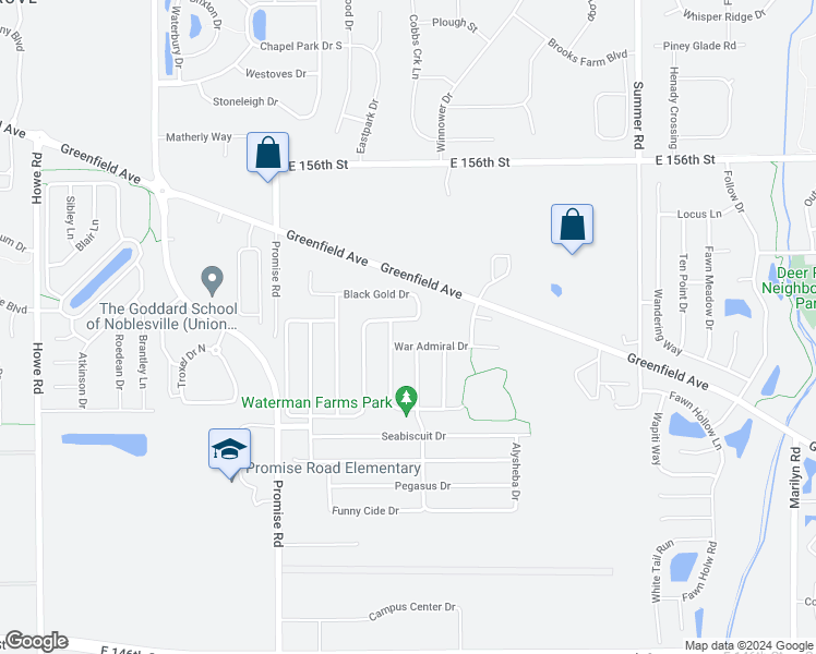 map of restaurants, bars, coffee shops, grocery stores, and more near 15296 Proud Truth Drive in Noblesville