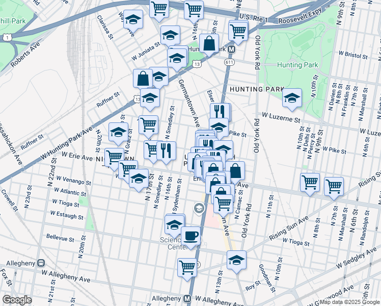 map of restaurants, bars, coffee shops, grocery stores, and more near 3754 North 15th Street in Philadelphia