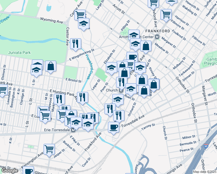 map of restaurants, bars, coffee shops, grocery stores, and more near 4266 Griscom Street in Philadelphia