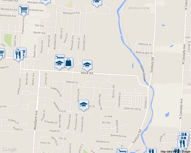 map of restaurants, bars, coffee shops, grocery stores, and more near 2487 Mock Rd in Columbus