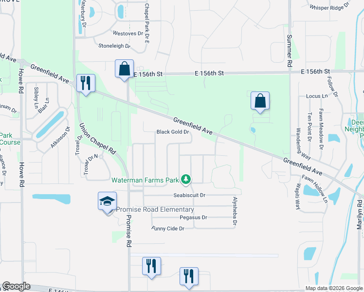 map of restaurants, bars, coffee shops, grocery stores, and more near 15288 Proud Truth Drive in Noblesville