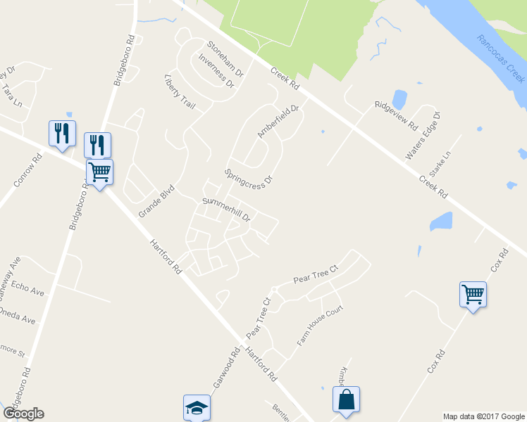 map of restaurants, bars, coffee shops, grocery stores, and more near 85 Foxglove Drive in Delran