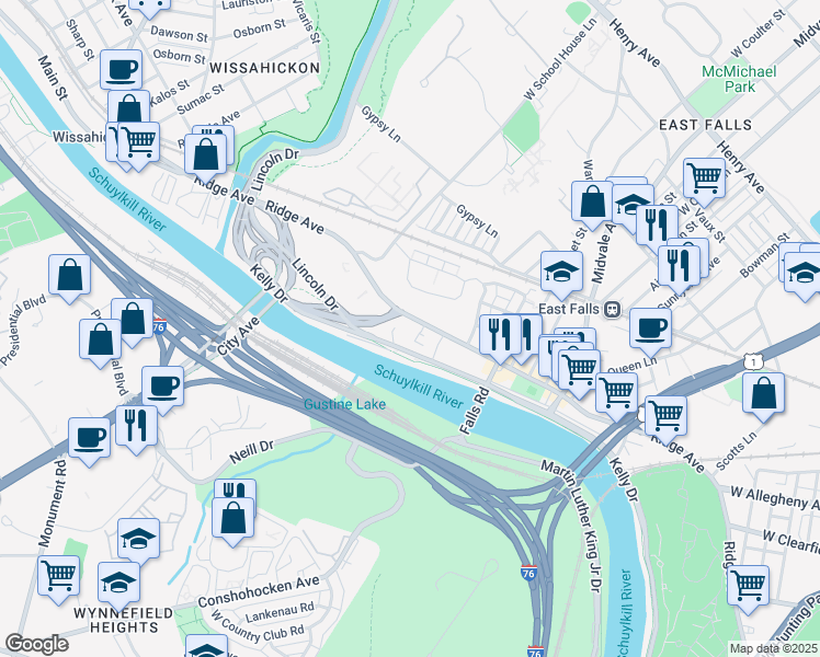 map of restaurants, bars, coffee shops, grocery stores, and more near in Philadelphia