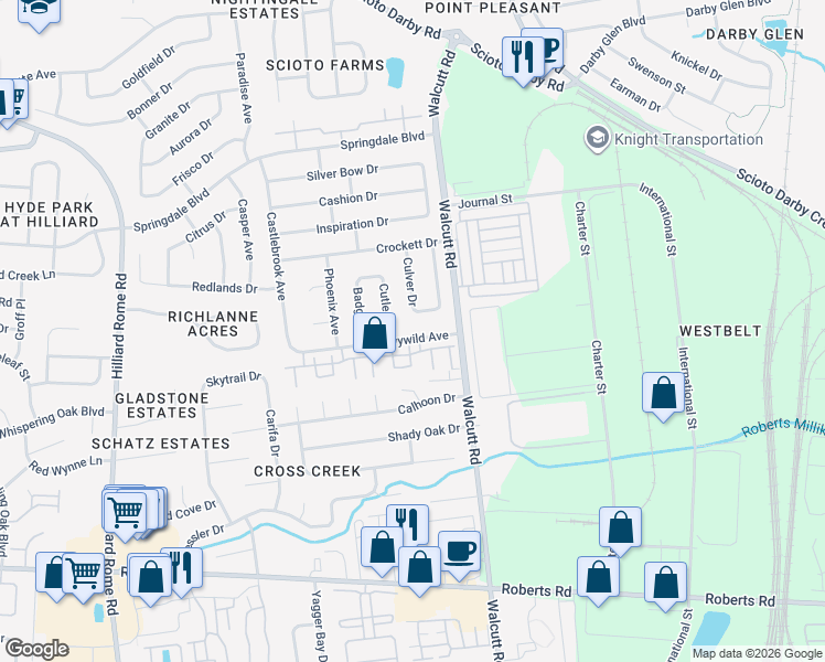 map of restaurants, bars, coffee shops, grocery stores, and more near 4946 Ivywild Avenue in Hilliard