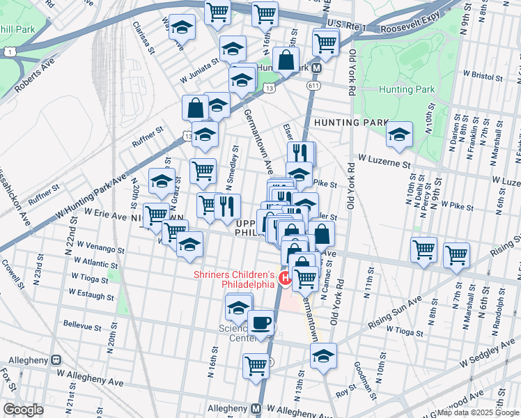 map of restaurants, bars, coffee shops, grocery stores, and more near 3756 North 15th Street in Philadelphia