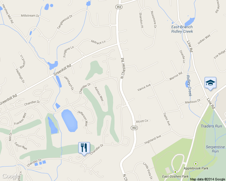 map of restaurants, bars, coffee shops, grocery stores, and more near 143 Chandler Dr in West Chester