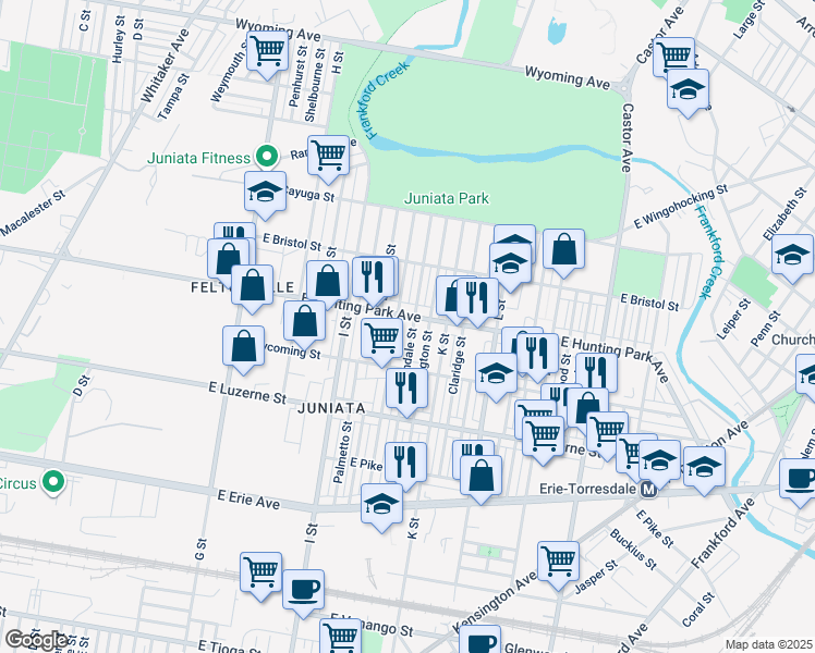 map of restaurants, bars, coffee shops, grocery stores, and more near 4146 Lawndale St in Philadelphia