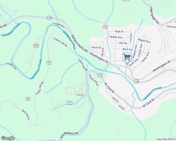 map of restaurants, bars, coffee shops, grocery stores, and more near 64560 Fulton Hill Road in Bellaire