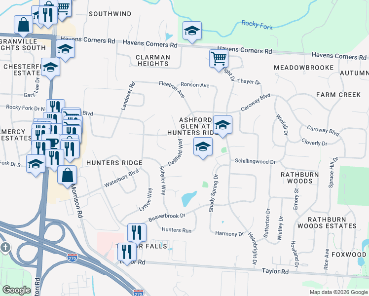 map of restaurants, bars, coffee shops, grocery stores, and more near 755 Tabon Court in Columbus