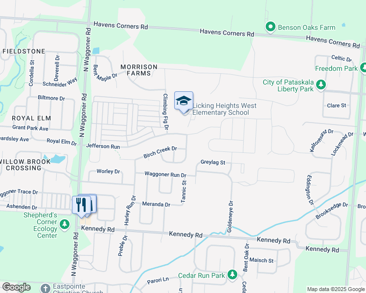 map of restaurants, bars, coffee shops, grocery stores, and more near 7944 Birch Creek Drive in Blacklick