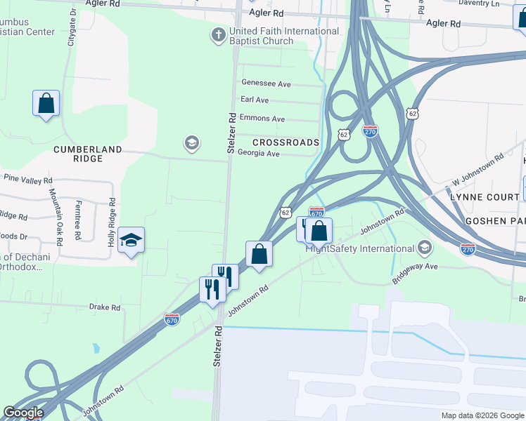 map of restaurants, bars, coffee shops, grocery stores, and more near 1968 Stelzer Road in Columbus