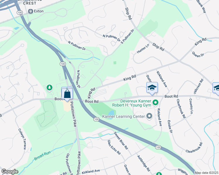 map of restaurants, bars, coffee shops, grocery stores, and more near 250 King Road in West Chester