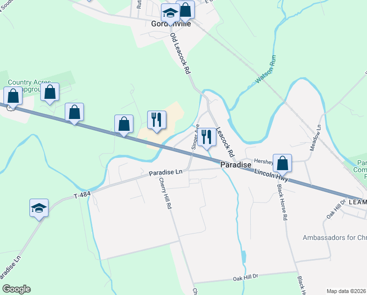 map of restaurants, bars, coffee shops, grocery stores, and more near 3085 Lincoln Highway in Paradise