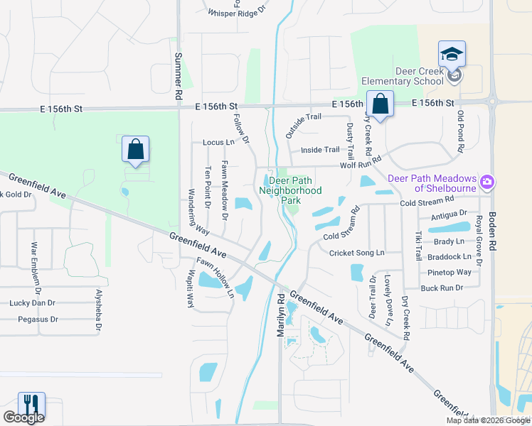 map of restaurants, bars, coffee shops, grocery stores, and more near 15292 Follow Drive in Noblesville
