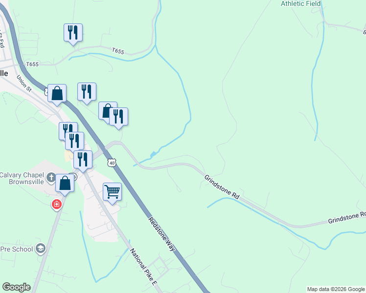 map of restaurants, bars, coffee shops, grocery stores, and more near 136 Cherry Tree Road in Grindstone