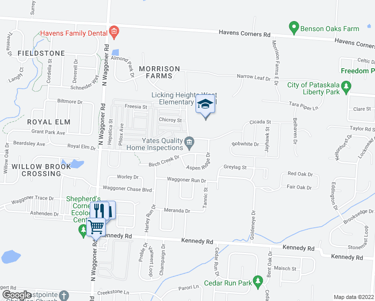 map of restaurants, bars, coffee shops, grocery stores, and more near 7920 Birch Creek Drive in Blacklick