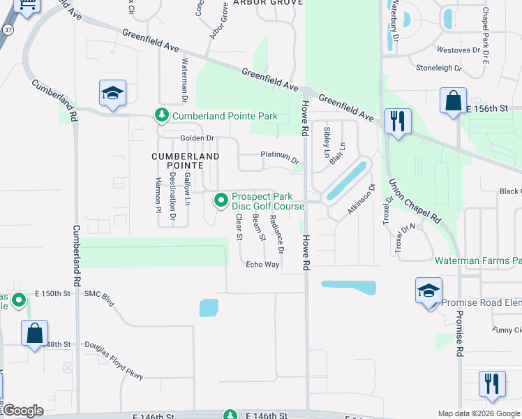 map of restaurants, bars, coffee shops, grocery stores, and more near 15285 Radiance Drive in Noblesville