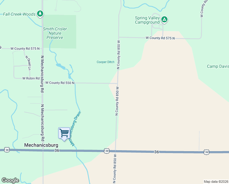 map of restaurants, bars, coffee shops, grocery stores, and more near 5474 North County Road 850 West in Middletown