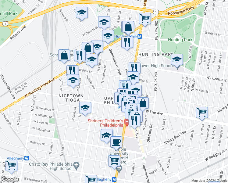map of restaurants, bars, coffee shops, grocery stores, and more near 3757 North Sydenham Street in Philadelphia