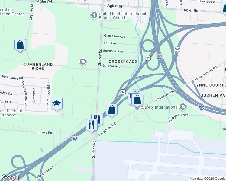 map of restaurants, bars, coffee shops, grocery stores, and more near 1968 Stelzer Road in Columbus