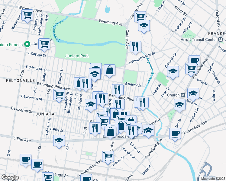 map of restaurants, bars, coffee shops, grocery stores, and more near 4223 Maywood St in Philadelphia