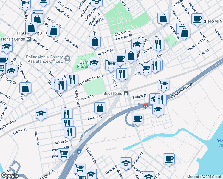 map of restaurants, bars, coffee shops, grocery stores, and more near 2175 Haworth Street in Philadelphia