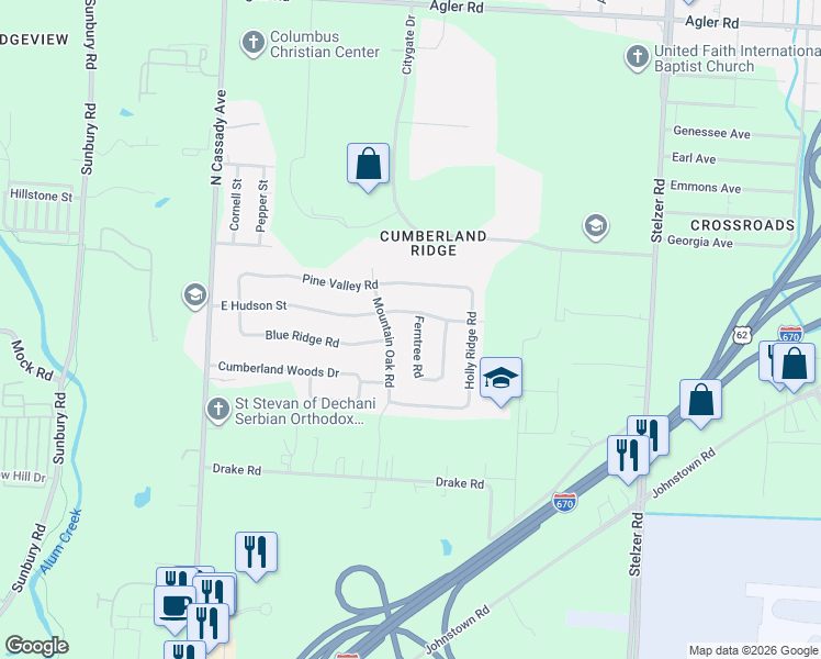 map of restaurants, bars, coffee shops, grocery stores, and more near 1899 Ferntree Rd in Columbus