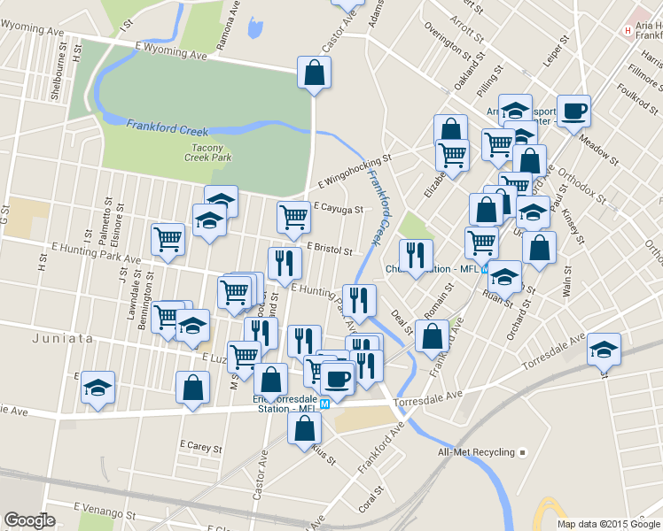 map of restaurants, bars, coffee shops, grocery stores, and more near 4236 O Street in Philadelphia