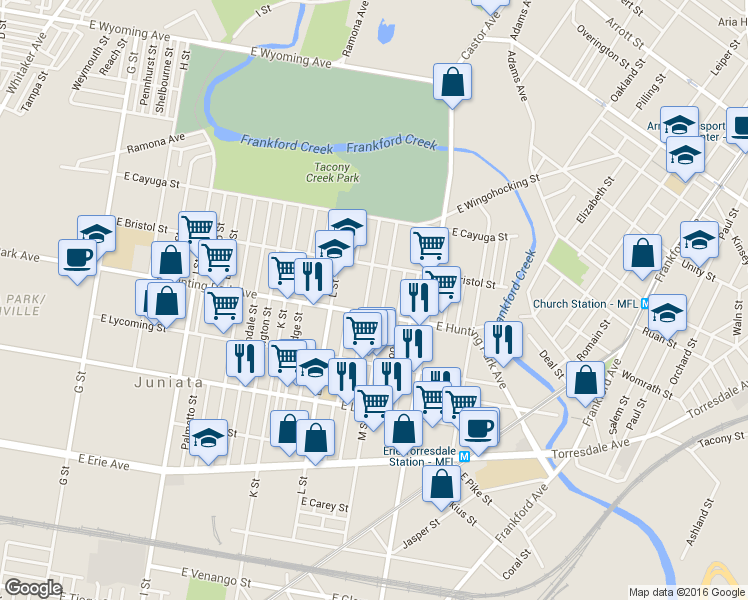 map of restaurants, bars, coffee shops, grocery stores, and more near 4213 Glendale Street in Philadelphia