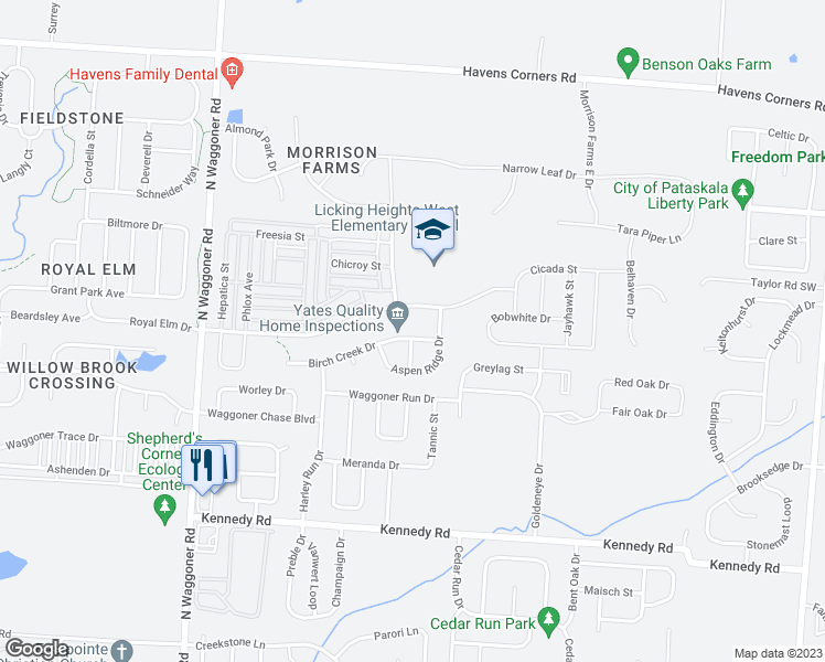 map of restaurants, bars, coffee shops, grocery stores, and more near 7944 Birch Creek Drive in Blacklick