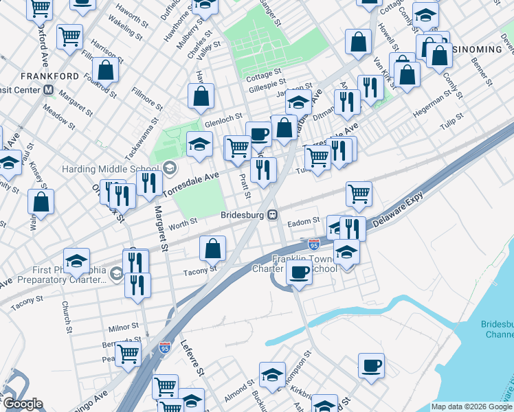 map of restaurants, bars, coffee shops, grocery stores, and more near in Philadelphia
