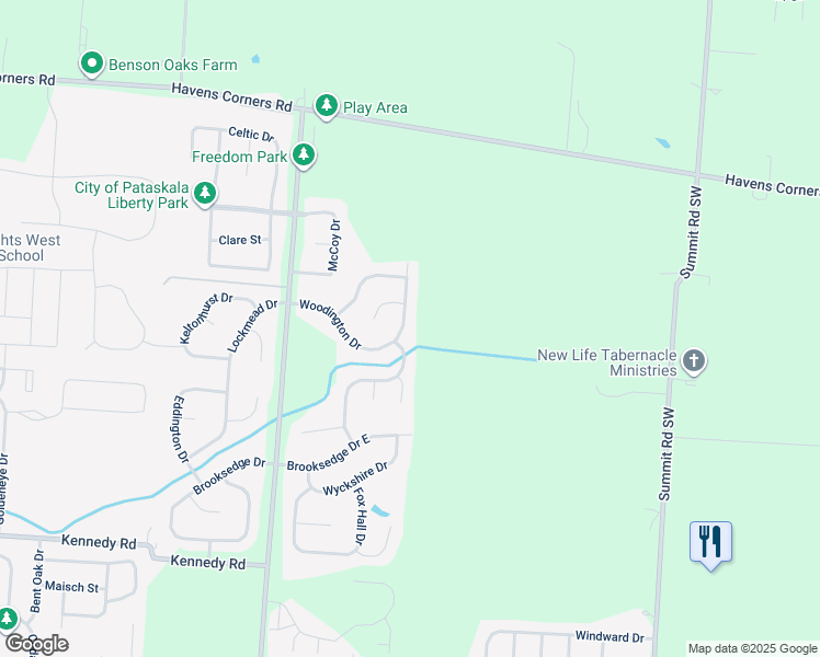 map of restaurants, bars, coffee shops, grocery stores, and more near 784 Woodington Drive in Pataskala