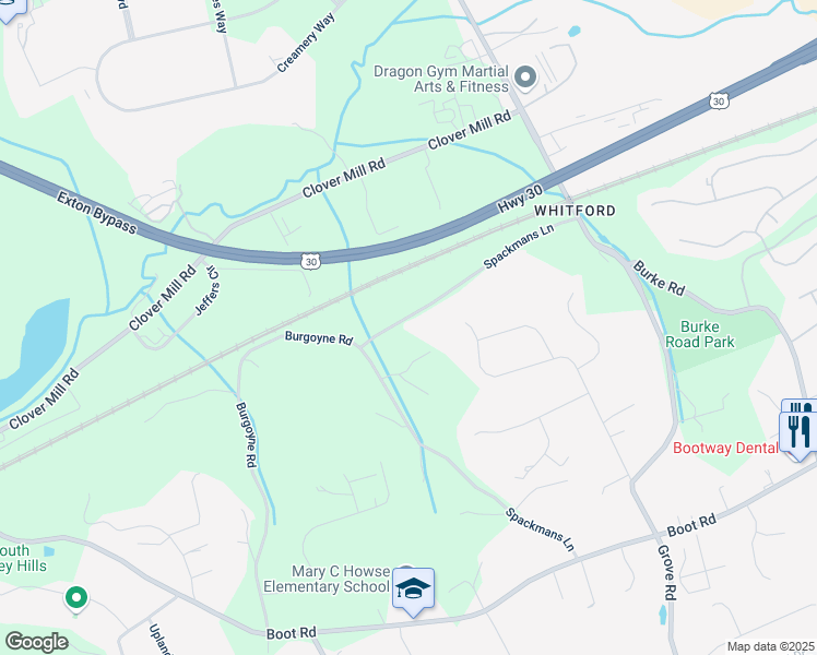 map of restaurants, bars, coffee shops, grocery stores, and more near 442 Spackmans Lane in West Chester
