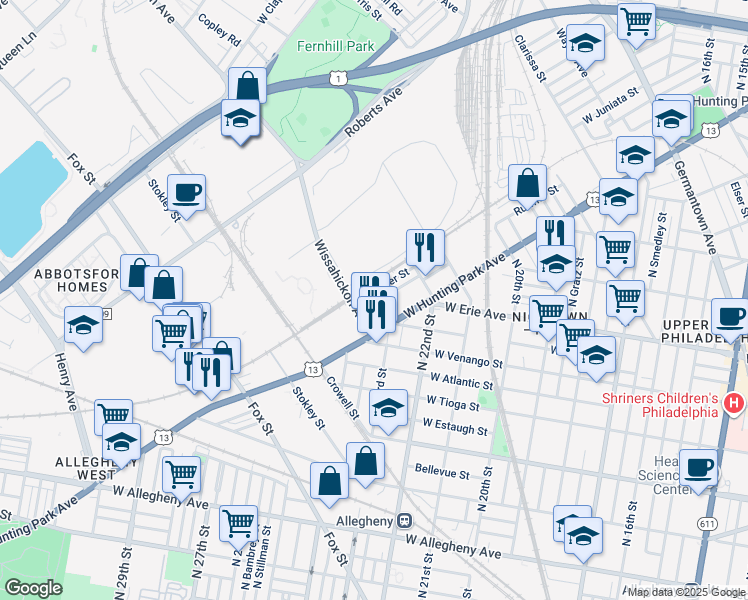 map of restaurants, bars, coffee shops, grocery stores, and more near 2277 Yelland Street in Philadelphia