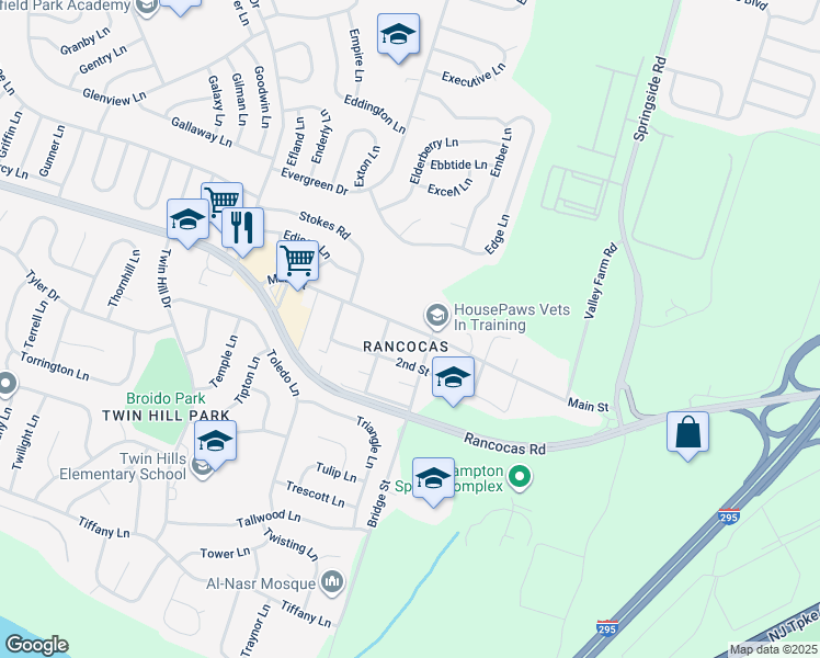 map of restaurants, bars, coffee shops, grocery stores, and more near in Westampton