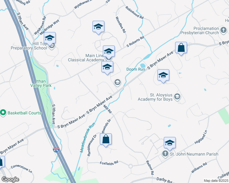 map of restaurants, bars, coffee shops, grocery stores, and more near 408 Barbara Lane in Bryn Mawr