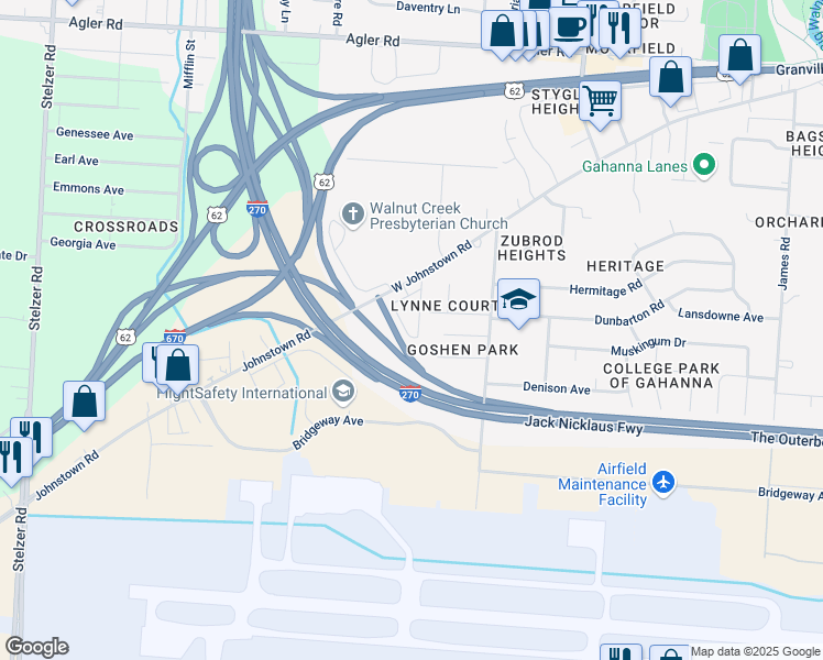 map of restaurants, bars, coffee shops, grocery stores, and more near 372 Towne Court West in Columbus