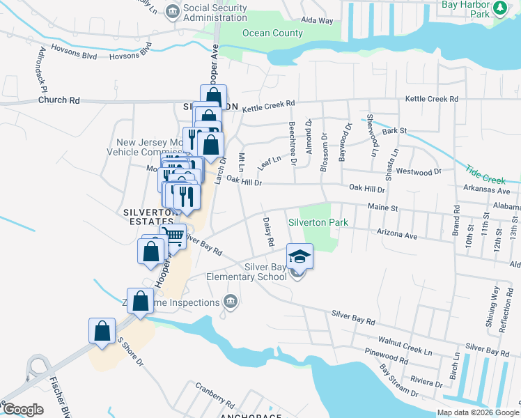 map of restaurants, bars, coffee shops, grocery stores, and more near 48 Maine Street in Toms River