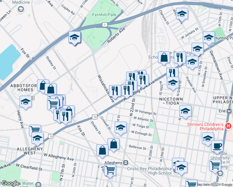 map of restaurants, bars, coffee shops, grocery stores, and more near 2277 Yelland Street in Philadelphia